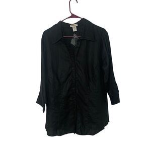Bridgewater Studio Womens Black Linen Button Up Collared Shirt 18W Beach Casual